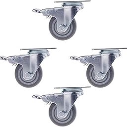 UJEAVETTE 4PCS Pack 3'' Mute Grey Swivel Plate Caster Wheels with Brake Lock-image-59