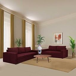 Amore Flow Sofa I 5- to 6-Person Sofa Sofa Set For Living Room I Wooden Sofa 3+2 Seater Sofa For Home (198Cm X 184Cm) I 5- to 6-Person Sofa Sofa Set (Fabric, Maroon)-image-33