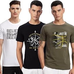 100% Cotton Lycra Tshirts for Men Combo Pack of 3 | Regular Fit | Printed T Shirt | Round Neck Half Sleeve| Mens Tshirts-image-34