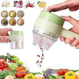 Marhaabaa 4 in 1 Handheld Electric Vegetable Cutter Set Portable Wireless Garlic Mud Masher Garlic Press and Slicer Set Multifunctional Electric Mini Food Processor with Brush-11
