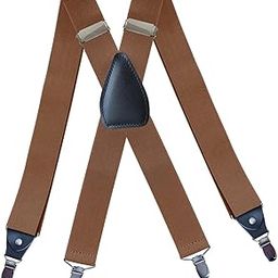 ™ Men's Suspenders Elastic Straps Solid Heavy Duty 4 Clips Adjustable Unisex Camel | Suspenders Braces | Mens Accessories-image-70