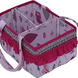 Bacati Owls Girls Cotton Nursery Storage Caddy, Pink/Grey-image-2