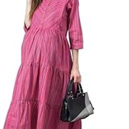 Cotton Grey/Black Maternity Dresses for Women with Feeding Zip - Floral Breastfeeding Maternity Gown Kurti for Pregnant Women - Nursing Pre and Post Pregnancy Wear(GreyBLack)-image-11