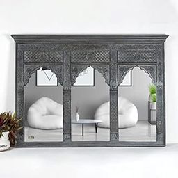 Nazar Art & Craft Wooden Carved Mirror Frame | Mirror Frame Wooden Antique | Wall Hanging Mirror | Wooden Mirror Jharokha | Solid Wood, Grey Distress Finish-image-52
