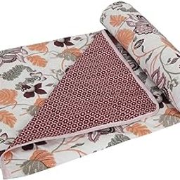 WONDERLOOK Cotton Double Bed Dohar - Reversible AC Blanket for All Seasons - Lightweight & Portable for Travelling (Design-8, Single)-image-25