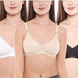 Women's Cotton Non Padded Wire Free Everyday Bra Pack Of 3 _Color: Multi-Coloured Black , Skin & White-image-11