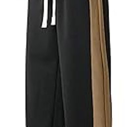 Wide Leg Track Pants with Side Stripe, Drawstring Waist, Athletic Casual Style-image-97