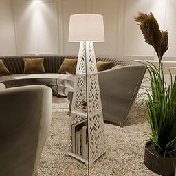 LIVINGLOOM Wooden Table Lamp Floor Lamp with Shelves Jute Shade Lamps with Shelf for Home Decoration,Multi Utility Floor Lamps Home Decor Antique Tripod Floor Lamp (White)-picture-13