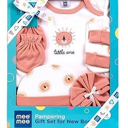 Mee Mee New Born Baby Gift Set | Soft Cotton Clothing Essentials for Infants/Baby Girls, Boys | Baby Shower Clothing Hamper (5 Pieces, Orange)| Ideal Gift for New Born Baby-image-97