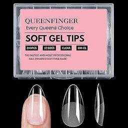 QUEENFINGER 240PCS Soft Gel Nail Tips with Box – Clear Gel X Nail Tips Full Cover Fake Nails Soft Acrylic Tips for Nail Extension Manicure at Home or Salon DIY Use for Women and Girls (01)-image-64