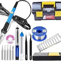 Techtest Soldering Iron Kit Electronics, Adjustable Temperature, 5 Pcs Tips, Solder Wick, Stand 50gm Solder Wire Tweezers and Kits in Portable Plastic Toolbox-29