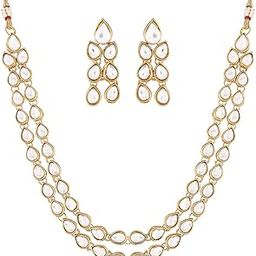 18K Gold Plated 2 Layer Handcrafted Jewellery Set Glided With Uncut Polki Kundans For Women (IJ285W)-image-53