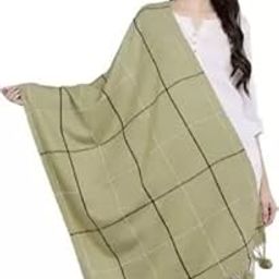 Women's Checkered Fine Wool Blend Woolen Shawl with Paiseley Weave (Pack of 1) (Special for Winter) (Fawn)-14