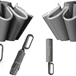 Large Umbrella with Reflective Strip Auto 3-Fold Compact Travel Carabiner Handle Reinforced 10 Dual Ribs Sun Protection 99% UV Rain Windproof for Men Women Grey 2PCS-47