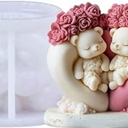 Shoppeecity Bear Shape Candle Making Silicone Molds | 3D Teddy Bear Candle Silicone Mould | Heart Shaped Love Couple Rose Flower Bear Mold for DIY Handmade Chocolate Mousse Dessert Soap Resin Art Craft Making Valentine's Day Decor Gifts (Large)-15