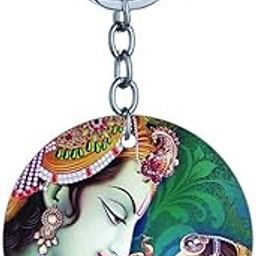 YuBingo Radha Krishna Designer Printed Keychain (One-Side Print on MDF Wood, 5 Cm Diameter, Round)-image-1