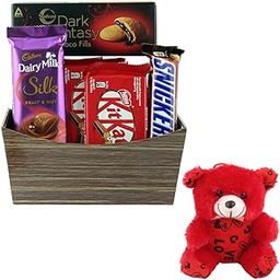 SFU E Com Chocolates Combo Hamper With Basket | Valentine Teddy Bear With Chocolate Combo | Valentine Chocolate Hamper | 1017-85