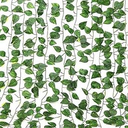 ANTOFY 12pcs Artificial Ivy Leaves Garland - Fake Vines for Bedroom Decor Aesthetic, Silk Greenery for Room Wall Home (Money Creeper, Pack of 12)-picture-20