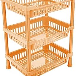 Sulfar Multipurpose Plastic Trolley with Dish Rack for Kitchen Fruit Vegetable Storage Basket Modern Organizer - 3 Layer Stackable Shelf Cart Kitchenware Food, Snacks, Bottles, Toys (Beige)-3