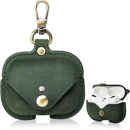 CHULEAG Charging Case Cover for Apple Airpods Pro(2019) & Airpods Pro 2nd(2022). Handcrafted Fully, Crazy Horse Cowhide Leather Vintage Case. Protective Portable Shockproof Case with Key Chain (Green)-10