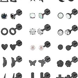 18 Pairs Stainless Steel Stud Earrings Set Women Men Star Sunflower Heart Leaf Opal 20g Cartilage Earrings Hypoallergenic Flat Back Earrings Piercing Jewelry Stainless Steel Cubic Zirconia Cubic-32