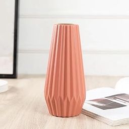 VRB DecTM 1Pcs Narrow Striped Plastic Ceramic Vase, Flower Vase, Pampas Grass Vase,Vase for Flower,Vase for Plants,Vase Home Decor Centrepiece Decor for Home, Office,Living Room Decor (Pink Color)-image-46