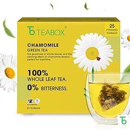 Teabox Premium Chamomile Green Tea With Real Flowers | 100% Whole Leaf Green Tea From The Himalayas | 25 Tea Bags (Low Caffeine)-image-54