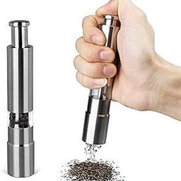 MR BRAND CREATION Stainless Steel Thumb Push Salt Pepper Muller Grinder Pepper Grinder Spice Set Pepper Mills Grinder Tool Hand Grinder Machine for Home Spices, Manual Operation, Silver (2)-3
