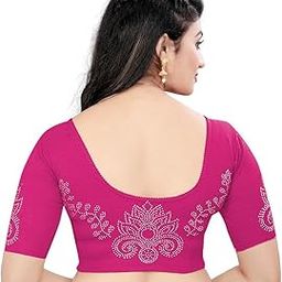 MagicStyle Creation Stylish Golden Stone Work Stretchable Blouse Latest Trendy Designer Readymade Women's Saree Blouse Round Neck Half Sleeves-image-97