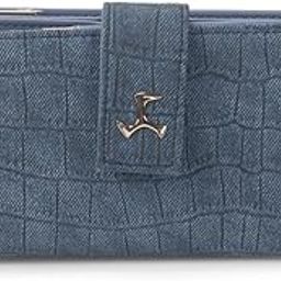 mochi Women Blue Faux Leather Croc-Textured Magnet Closure Casual Wallet(95-164)-picture-40