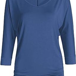 Women's V-Neck Dolman Top 3/4 Sleeve Drape Shirt-image-23
