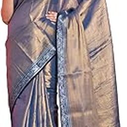 Tissue Cotton Saree |in Shimmer Silver Two Tone Colour|with Black Geometric Border|Blouse Piece Attached.-30