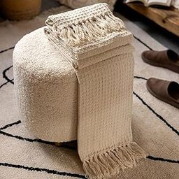 Cotton Whi 100% Cotton Throw Blanket,125x150 cm, Throws for Sofa and Couch 3 Seater 120 TC with Fringes (Off White)-image-73