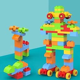 SatSun (52 Pieces +8 Tyres) 60 Pieces Building Small Blocks for Kids (Multicolor)-image-86
