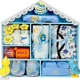 Little Surprise Box 22 Pcs Baby Wooden Dollhouse New Bron Baby Hamper Blue (6-12 Months)-image-94