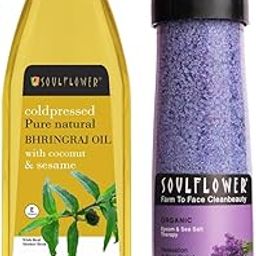 Soulflower Lavender Bath Salt for Body & Foot Spa Bhringraj Hair Oil 100% Pure & Natural| Hair Growth, Strengthening & Nourishing hair roots, Anti-Dandruff, Cooling Scalp| Coconut, Sesame| 120ml-image-4