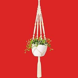 CreativeBuzz Premium Macrame Plant Hanger, Cotton Rope Flower Pot Holder for Indoor Outdoor Balcony Garden Wall, Boho Home Decor Basket Hanger, Ivory, 35 inches, White (Pack of 1)-image-31