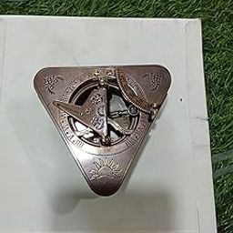 Maritime Brass Triangular Sundial Compass, Antique Style Reproduction-image-2