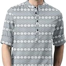 Men's Cotton Floral Print Full Sleeve Kurta Shirt | Mandarin Collar Kurta | Stylish Slim Fit Kurta for Men-image-28