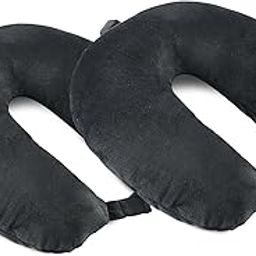 Kuber Industries (Pack of 2) Neck Pillow | Microfiber Travel Pillow for Neck | Rest Pillow | Neck Cushion Pillow for Car | Flight Pillow | Plain Black-image-25