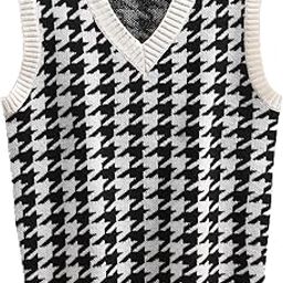 Men's Houndstooth Sweater Vest Sleeveless V Neck Casual Rib Knit Top-image-13