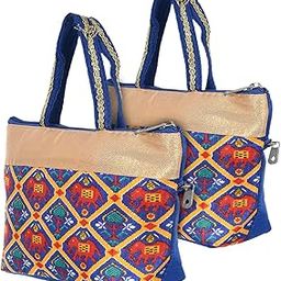 Kuber Industries Polyester Elephant Print Hand Bag For Women/Girls With Handle Pack of 2 (Blue) 54KM4034-image-11