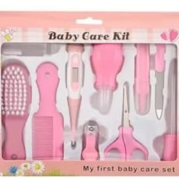 Cute Plastic Portable Baby Care Kit Nursery Kids Healthcare and Grooming Set Manicure and Pedicure Accessories for New Born Babies Toddler Kids (Pack of 10, Pink)-image-87