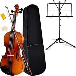 MOCKING BIRD Full Size 4/4 Violin with Music Sheet Stand Solid Wood Hand Carved Musical Instrument Violin for Beginners and Kids Students with Hard Case, Rosin, Bridge (Walnut)-image-0