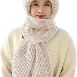 Integrated Ear Protection Windproof Cap Scarf 2 in 1 - Plus Velvet Thick Winter Knitted Beanie With Ear Guard - Warm One Size (Beige)-image-27