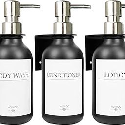 Shampoo Dispenser for Shower Wall, Shampoo and Conditioner Dispenser with 16 Waterproof Labels, No Drill Shower Soap Dispenser Bathroom, Shower Soap Dispenser Wall Mounted, 500ML, 3 Pack, Silver Black-image-75