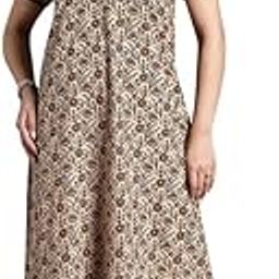 Women's Cotton Printed Nighty Full Length Front Open Night Dress with Collar & Short Sleeves Nighty for Women-image-52