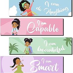4 Pieces Motivational Black Girl Wall Decor, Wall Art Inspirational Quotes, Black Girl Theme Room Wall Decor, Perfect for Girl Kids Bedroom Playroom Decoration(QI 58)-3