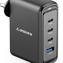 Ambrane 100W Charger Adapter, 4 Ports - 3 Type C & 1 USB for iPhone, Samsung, Type C Laptops: MacBook, Dell, HP, Fast Charger with PD Technology & GaN Technology for All Devices (Charge 100, Black)-image-35