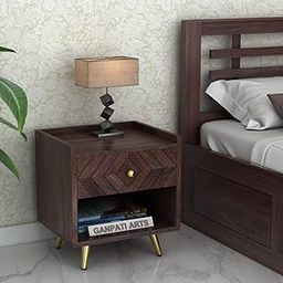 Ganpati Arts Solid Sheesham Wood Wave Bedside Table with 1 Drawer and 1 Shelf Storage for Bedroom End Table for Home (Walnut Finish) 1 Year Warranty-29